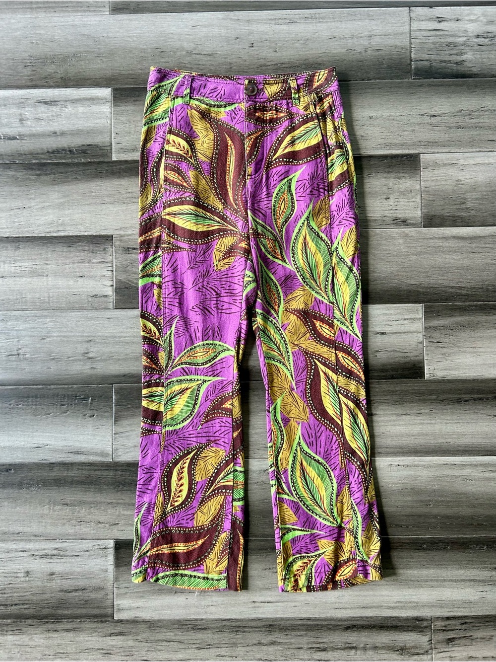 Zara Blogger Favorite Purple Tropical Palm Print Linen Cropped Pants